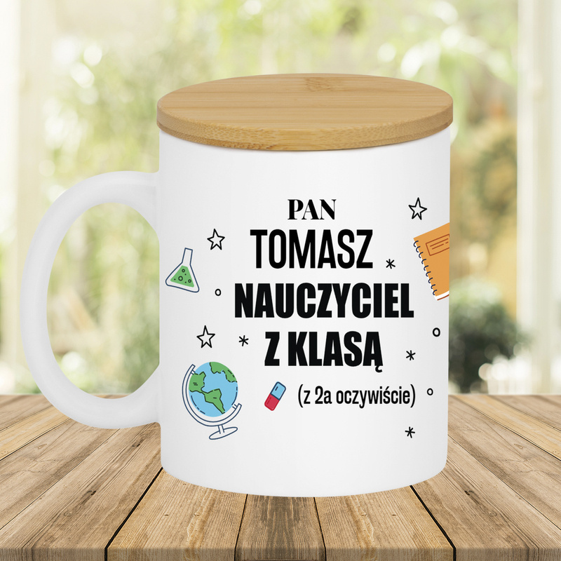 Kubek Dla Nauczyciela Ceramiczny Z Pokrywk Z Nadrukiem Nauczyciel Z