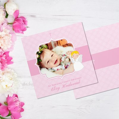 Różowa kartka z aniołkiem