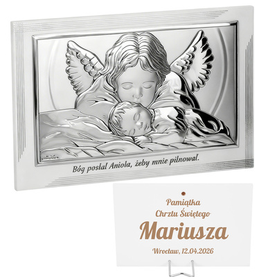 srebry anioł / biały podkład