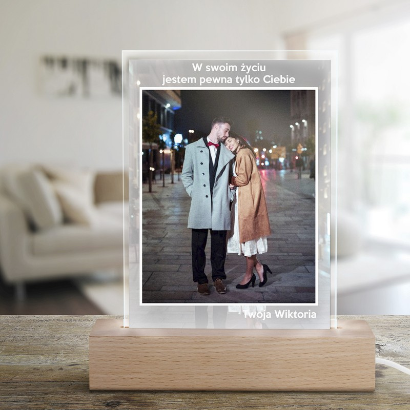 Rocznicowa ramka LED z akrylu z personalizacją zdjęcia i dedykacji