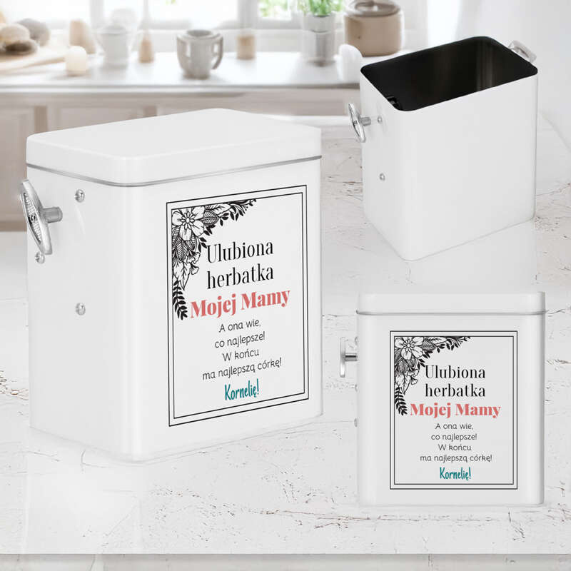 Pozytywka w białym pudełku z personalizowanym nadrukiem na Dzień Mamy