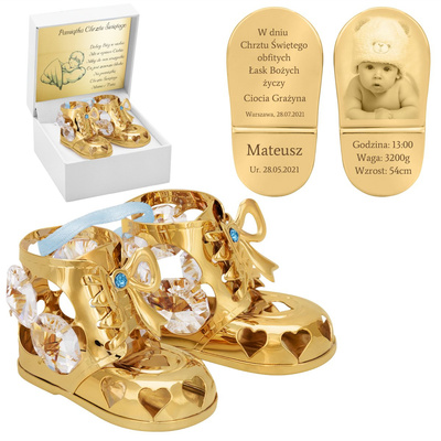 Złote Buciki Swarowski niebieskie