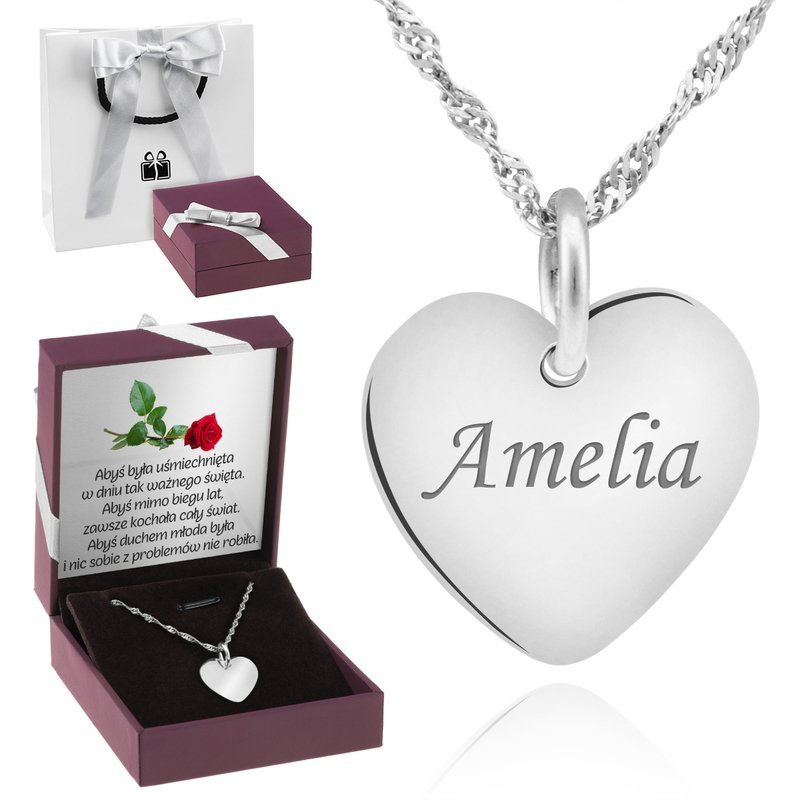 Wisiorek serce płaskie srebro 925 z grawerem i łańcuszkiem
