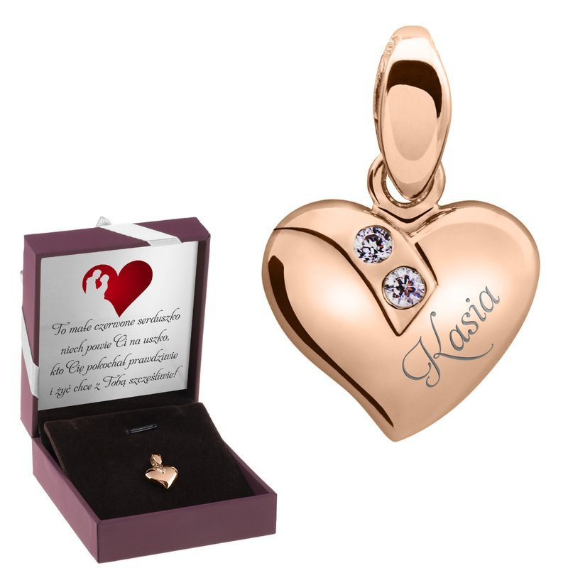 Wisiorek srebrny serce pozłacane różowe złoto pr. 925  Grawer Urodziny