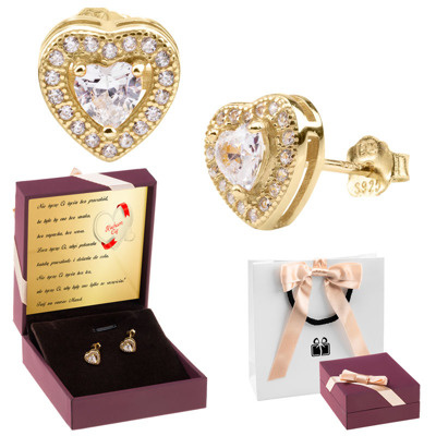 Pozłacane kolczyki pr.925 serduszka z cyrkoniami  \ białe