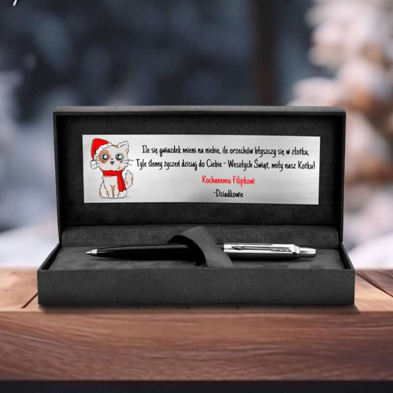 Świąteczny długopis Parker Jotter czarny z grawerem i tabliczką