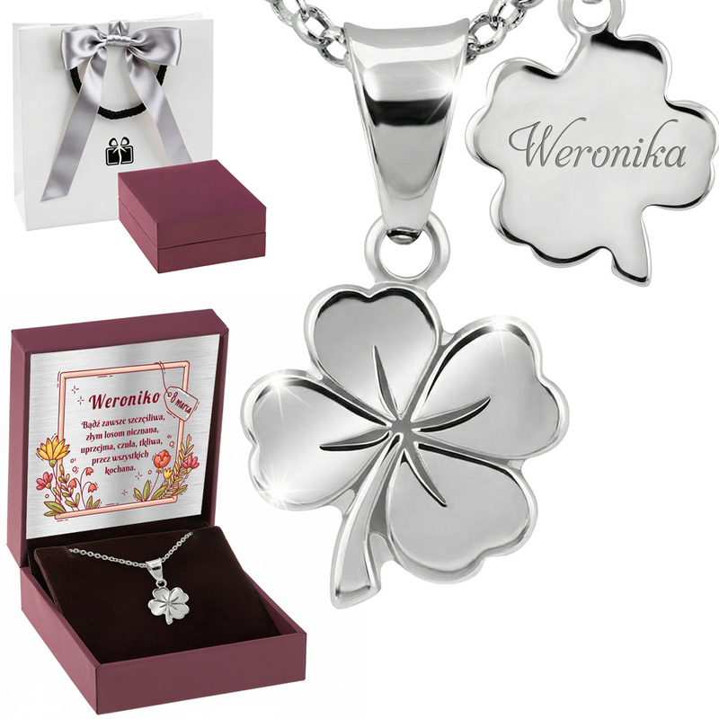 Wisiorek koniczynka ze srebra 925 z grawerem i dedykacją