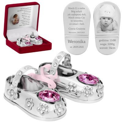 Srebrne buciki różowe kryształy