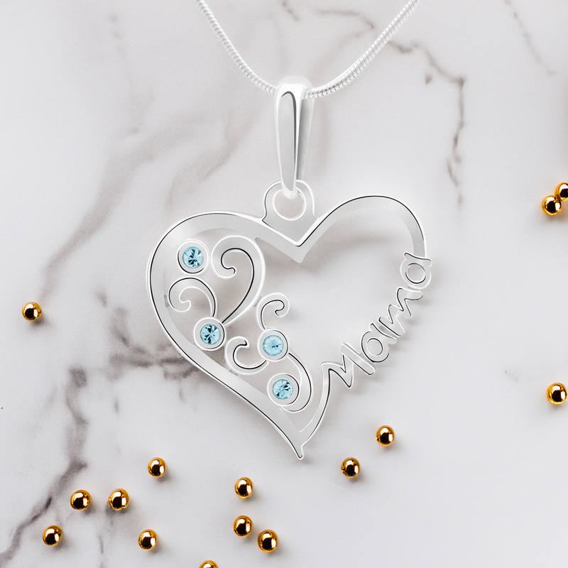 Dzień Mamy: naszyjnik Mama z niebieskimi cyrkoniami i dedykacją