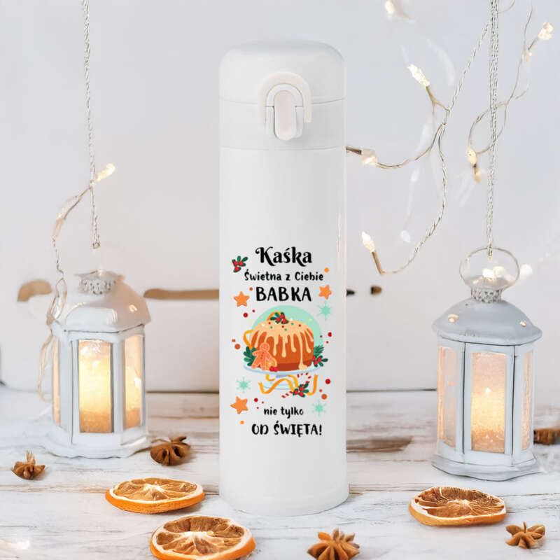 Szczelny kubek izotermiczny 350 ml z nadrukiem UV – idealny prezent świąteczny dla kobiety