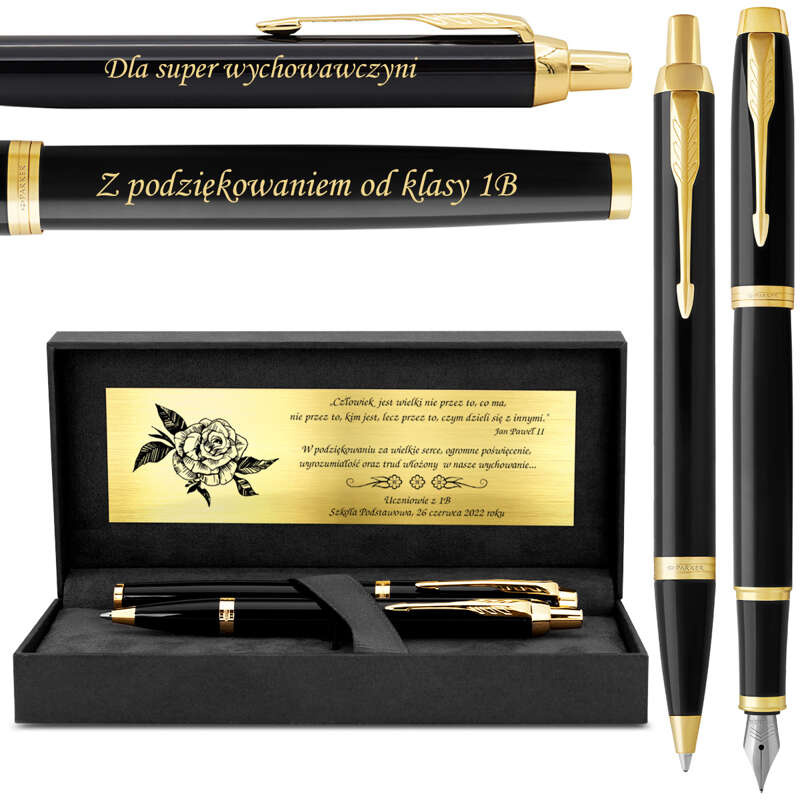 Zestaw Parker IM Black GT: pióro wieczne i długopis z grawerem